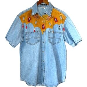 Vintage Zana-Di Western Cowboy Short Sleeved Chambray Denim Button Up Shirt S